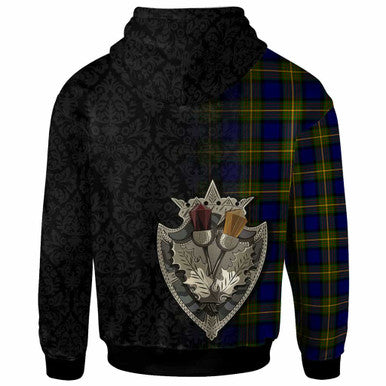 Scottish Muir Clan Crest Tartan Hoodie - Half Thistle Flowers Celtic Design Back Side Tartan Plaid