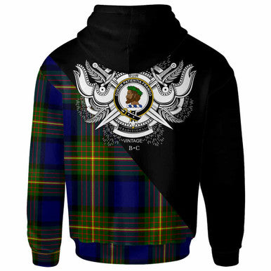 Scottish Muir Clan Crest Tartan Hoodie - Military Logo Back Side Tartan Plaid
