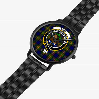 Scottish Muir Clan Crest Tartan Instafamous Steel Quartz Watches Tartan Plaid Black 2