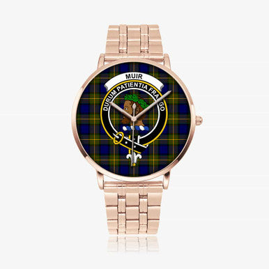 Scottish Muir Clan Crest Tartan Instafamous Steel Quartz Watches Tartan Plaid Rose Gold 1