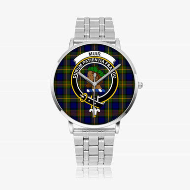 Scottish Muir Clan Crest Tartan Instafamous Steel Quartz Watches Tartan Plaid Silver 1