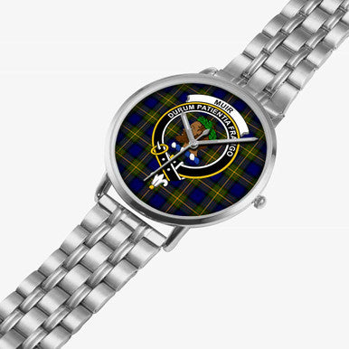 Scottish Muir Clan Crest Tartan Instafamous Steel Quartz Watches Tartan Plaid Silver 2