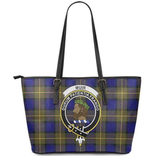 Scottish Muir Clan Crest Tartan Leather Tote Tartan Plaid