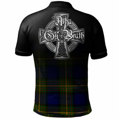 Scottish Muir Clan Crest Tartan Polo Shirt - Alba Gu Brath Family Crest Celtic Inspired Back Side Tartan Plaid