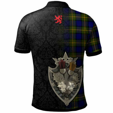 Scottish Muir Clan Crest Tartan Polo Shirt - Half Thistle Flowers Celtic Design Back Side Tartan Plaid