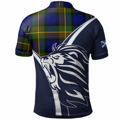 Scottish Muir Clan Crest Tartan Polo Shirt - Scottish Flag With Lion Back Side Tartan Plaid