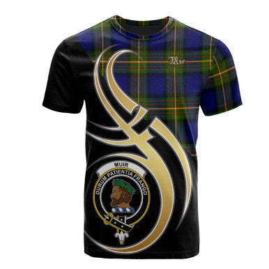 Scottish Muir Clan Crest Tartan T-Shirt Believe in Me Front Side Tartan Plaid