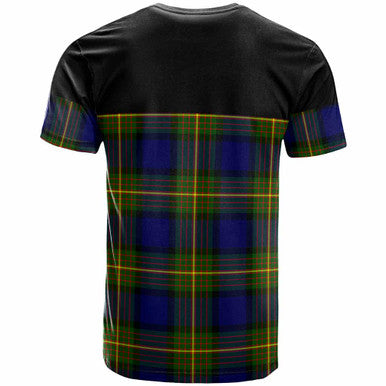 Scottish Muir Clan Crest Tartan T-Shirt - Horizontal Style Back Side Tartan Plaid