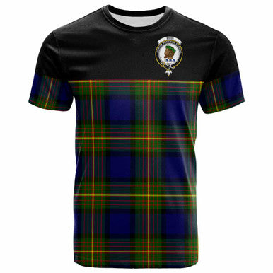 Scottish Muir Clan Crest Tartan T-Shirt - Horizontal Style Front Side Tartan Plaid