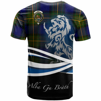 Scottish Muir Clan Crest Tartan T-Shirt - Scotland Lion Back Side Tartan Plaid