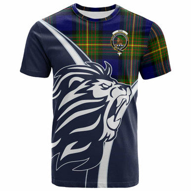 Scottish Muir Clan Crest Tartan T-Shirt - Scottish Flag With Lion Front Side Tartan Plaid