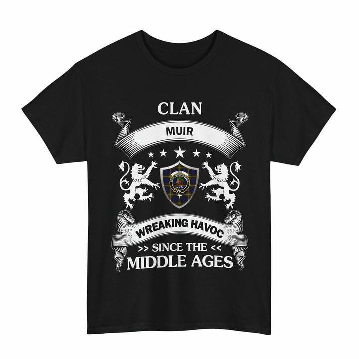Scottish Muir Clan Crest Tartan T-Shirt Wreaking Havoc Design Tartan Plaid Black Color