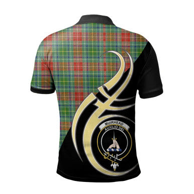Scottish Muirhead Clan Crest Tartan Polo Shirt Believe in Me Back Side Tartan Plaid