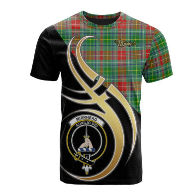 Scottish Muirhead Clan Crest Tartan T-Shirt Believe in Me Front Side Tartan Plaid