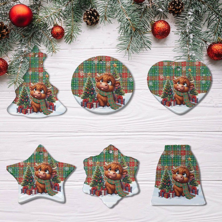 Scottish Muirhead Clan Tartan Ceramic Ornament Cute Highland Cow Christmas All Style Tartan Plaid