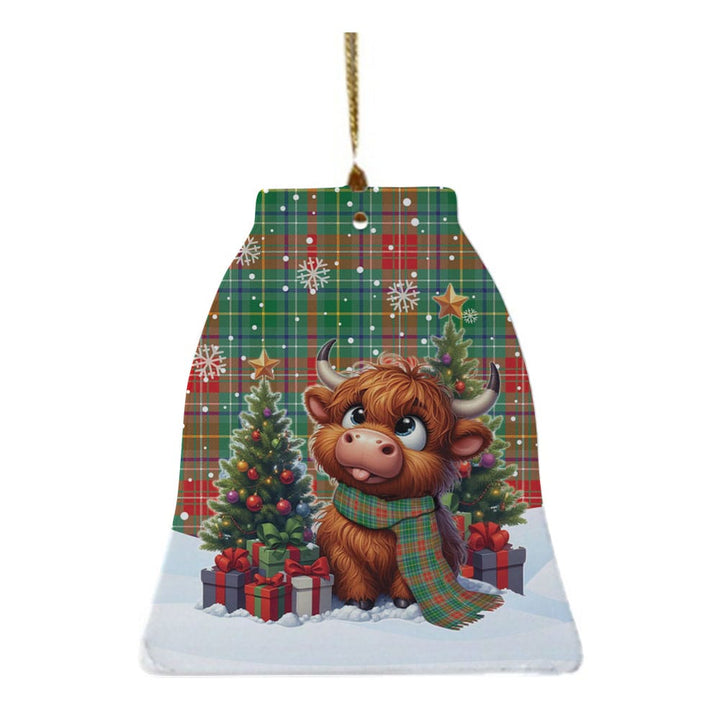 Scottish Muirhead Clan Tartan Ceramic Ornament Cute Highland Cow Christmas Bell Style Tartan Plaid