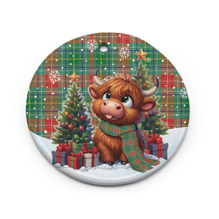 Scottish Muirhead Clan Tartan Ceramic Ornament Cute Highland Cow Christmas Circle Style Tartan Plaid