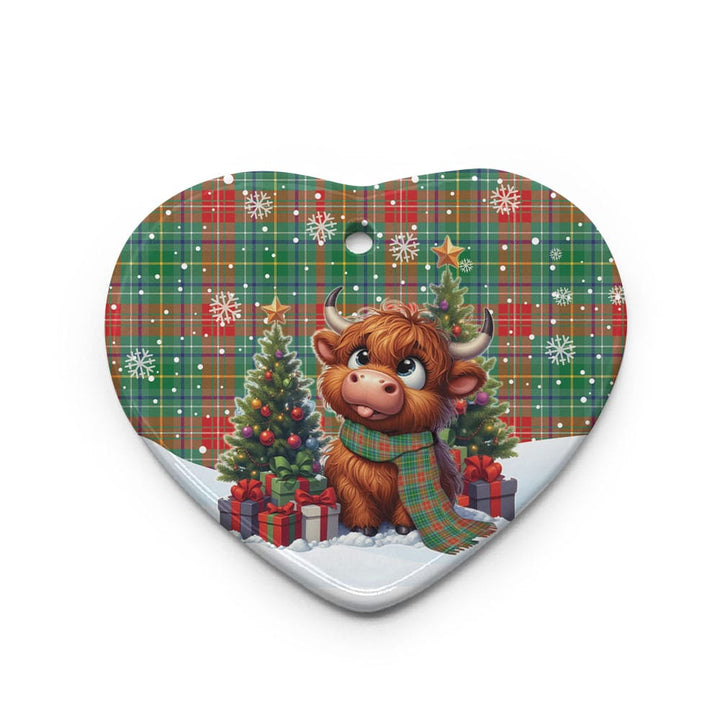 Scottish Muirhead Clan Tartan Ceramic Ornament Cute Highland Cow Christmas Heart Style Tartan Plaid