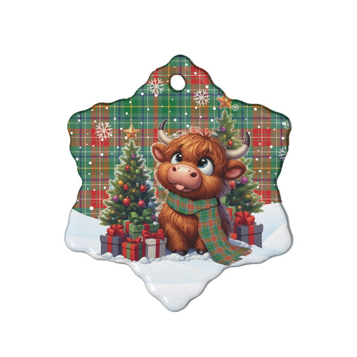 Scottish Muirhead Clan Tartan Ceramic Ornament Cute Highland Cow Christmas Snow Flake Style Tartan Plaid