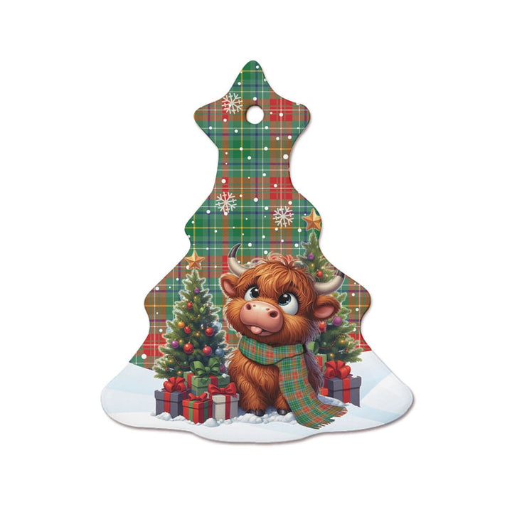 Scottish Muirhead Clan Tartan Ceramic Ornament Cute Highland Cow Christmas Tree Style Tartan Plaid