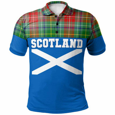 Scottish Muirhead Clan Tartan Polo Shirt - Lion Rampant of Scotland With Flag Front Side Tartan Plaid