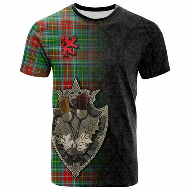 Scottish Muirhead Clan Tartan T-Shirt - Half Thistle Flowers Celtic Design Front Side Tartan Plaid