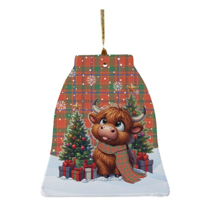 Scottish Munro Ancient Clan Tartan Ceramic Ornament Cute Highland Cow Christmas Bell Style Tartan Plaid