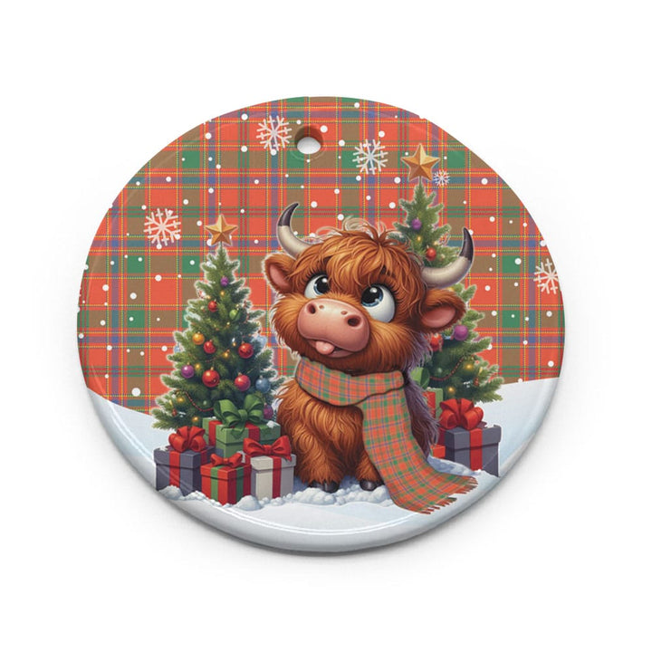Scottish Munro Ancient Clan Tartan Ceramic Ornament Cute Highland Cow Christmas Circle Style Tartan Plaid