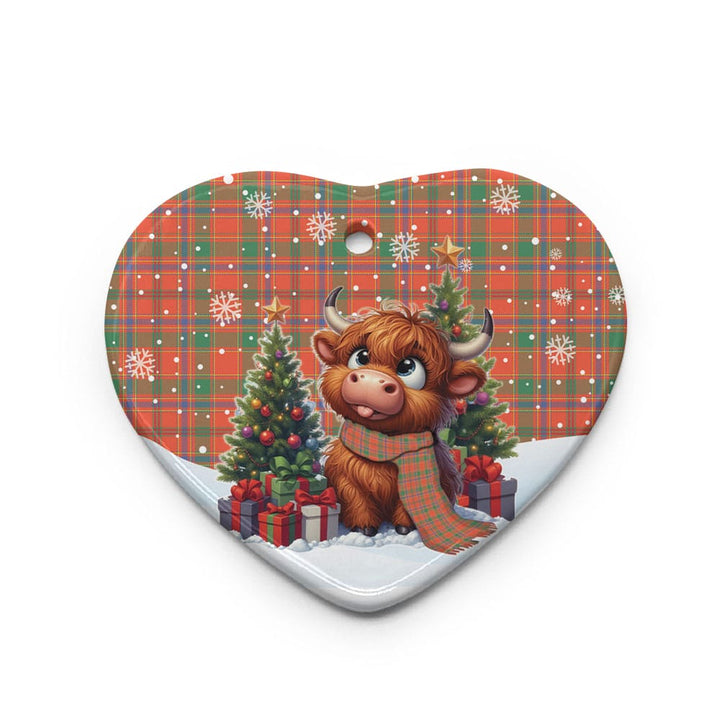 Scottish Munro Ancient Clan Tartan Ceramic Ornament Cute Highland Cow Christmas Heart Style Tartan Plaid