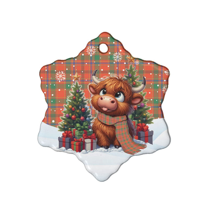 Scottish Munro Ancient Clan Tartan Ceramic Ornament Cute Highland Cow Christmas Snow Flake Style Tartan Plaid