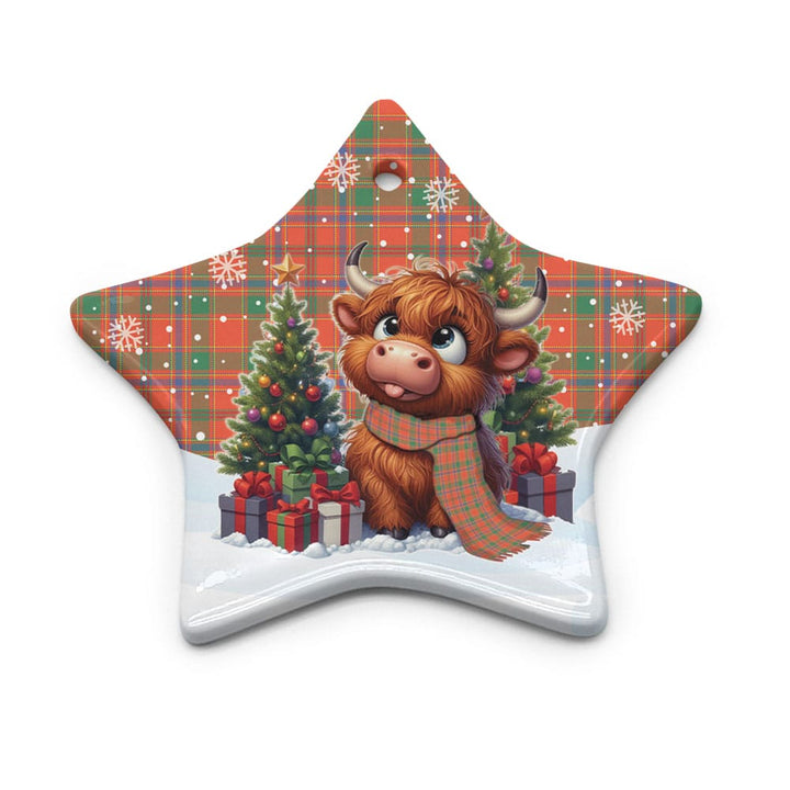 Scottish Munro Ancient Clan Tartan Ceramic Ornament Cute Highland Cow Christmas Star Style Tartan Plaid