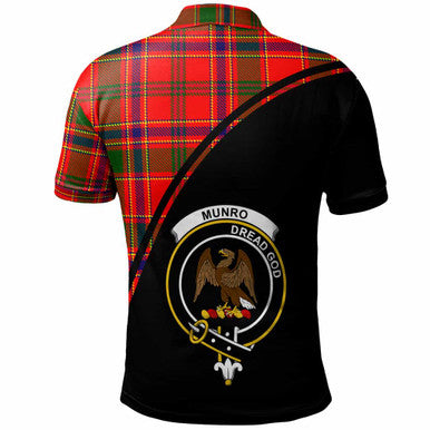 Scottish Munro Clan Crest Tartan Curve Polo Shirt Back Side Tartan Plaid