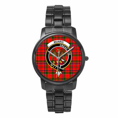 Scottish Munro Clan Crest Tartan Folding Clasp Steel Quartz Watches Tartan Plaid Black 1