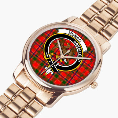 Scottish Munro Clan Crest Tartan Folding Clasp Steel Quartz Watches Tartan Plaid Rose Gold 2