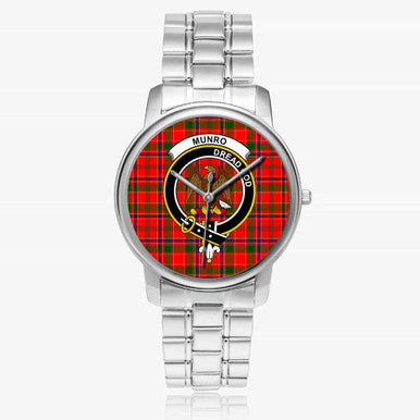 Scottish Munro Clan Crest Tartan Folding Clasp Steel Quartz Watches Tartan Plaid Silver 1