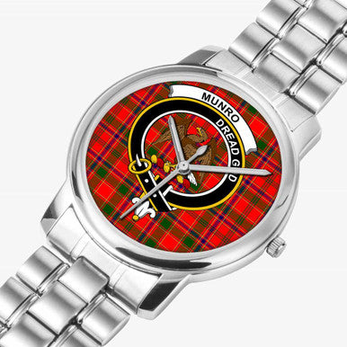 Scottish Munro Clan Crest Tartan Folding Clasp Steel Quartz Watches Tartan Plaid Silver 2