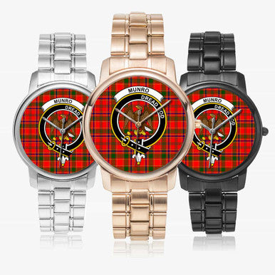 Scottish Munro Clan Crest Tartan Folding Clasp Steel Quartz Watches Tartan Plaid All