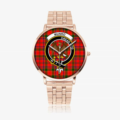 Scottish Munro Clan Crest Tartan Instafamous Steel Quartz Watches Tartan Plaid Rose Gold 1