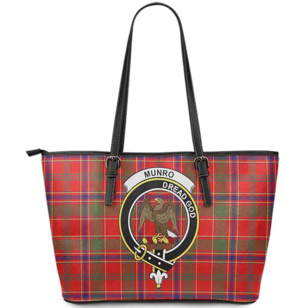 Scottish Munro Clan Crest Tartan Leather Tote Tartan Plaid