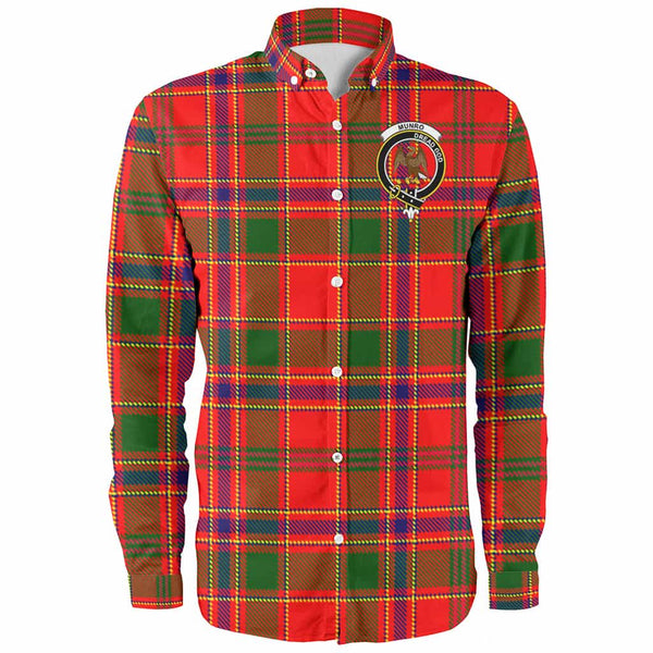 Scottish Munro Clan Crest Tartan Long Sleeve Shirt Front Side Tartan Plaid