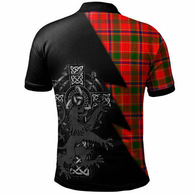 Scottish Munro Clan Crest Tartan Polo Shirt - Lion Rampant Celtic Cross Flash Style Back Side Tartan Plaid