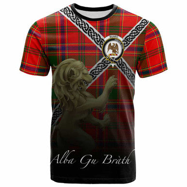 Scottish Munro Clan Crest Tartan T-Shirt - Celtic With Scotland Lion Front Side Tartan Plaid
