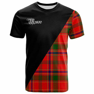Scottish Munro Clan Crest Tartan T-Shirt - Military Logo Front Side Tartan Plaid