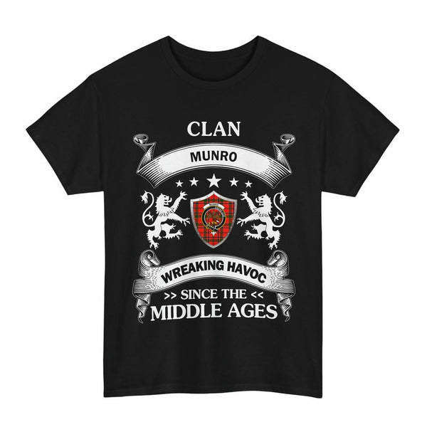 Scottish Munro Clan Crest Tartan T-Shirt Wreaking Havoc Design Tartan Plaid Black Color
