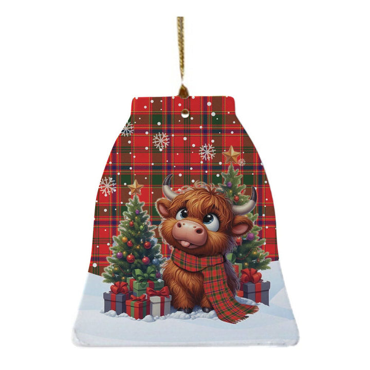 Scottish Munro Modern Clan Tartan Ceramic Ornament Cute Highland Cow Christmas Bell Style Tartan Plaid