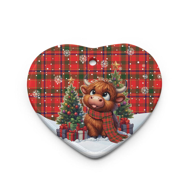 Scottish Munro Modern Clan Tartan Ceramic Ornament Cute Highland Cow Christmas Heart Style Tartan Plaid