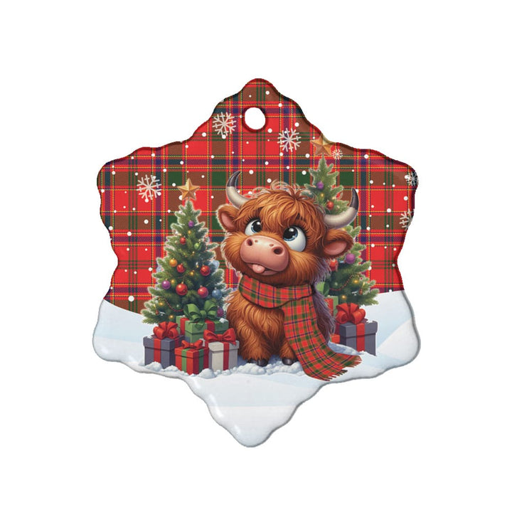 Scottish Munro Modern Clan Tartan Ceramic Ornament Cute Highland Cow Christmas Snow Flake Style Tartan Plaid