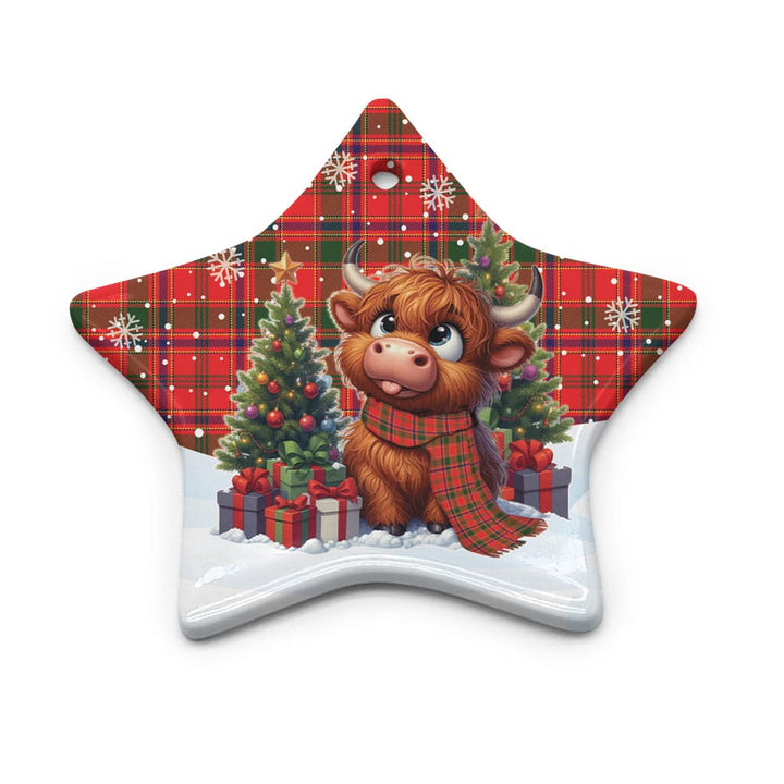 Scottish Munro Modern Clan Tartan Ceramic Ornament Cute Highland Cow Christmas Star Style Tartan Plaid