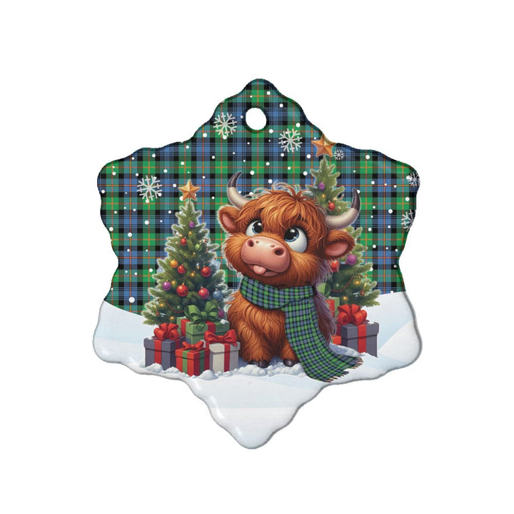 Scottish Murray of Atholl Ancient Clan Tartan Ceramic Ornament Cute Highland Cow Christmas Snow Flake Style Tartan Plaid