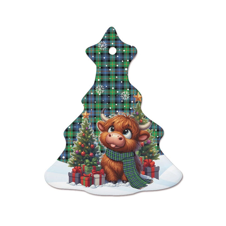 Scottish Murray of Atholl Ancient Clan Tartan Ceramic Ornament Cute Highland Cow Christmas Tree Style Tartan Plaid
